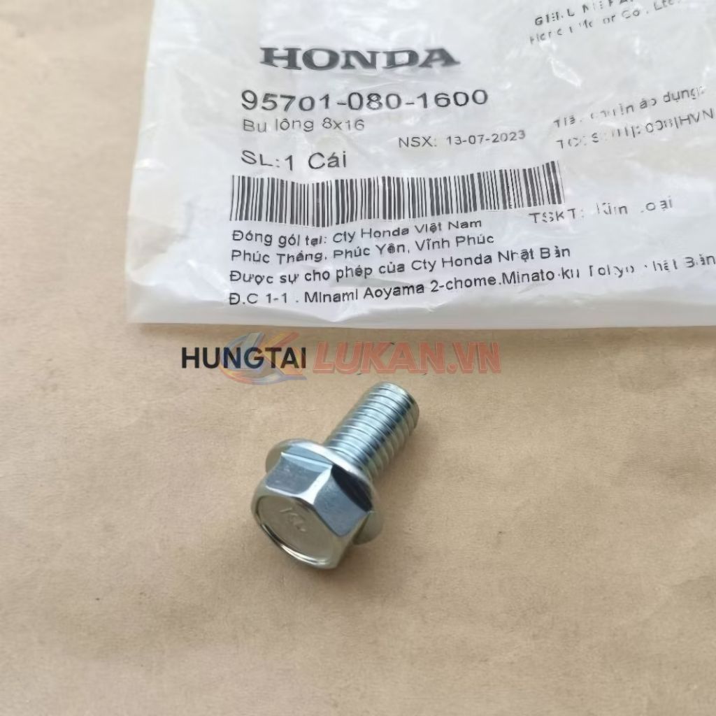 Ốc thùng bình xăng WAVE Thái, ALPHA, ZX, FUTURE 1.... zin bu lông 8x16 95701-080-1600 - Ảnh 2