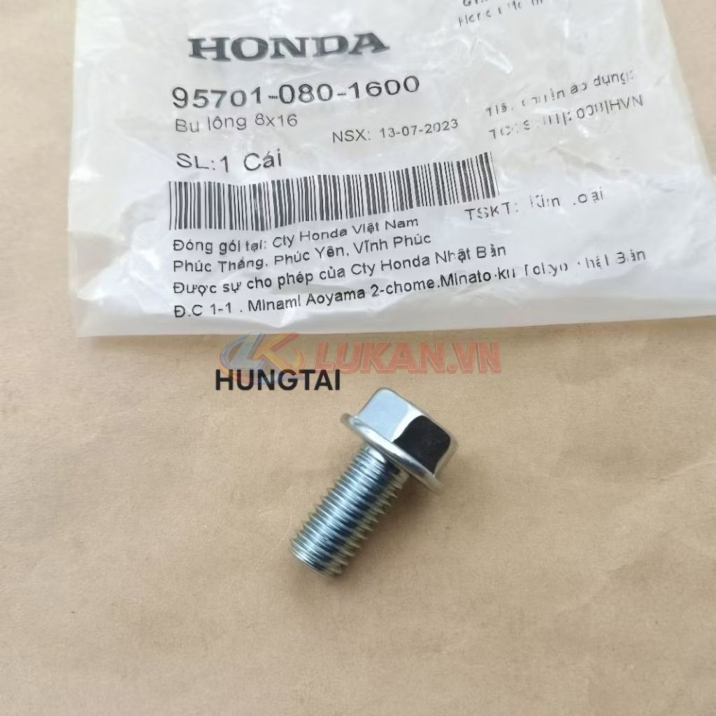 Ốc thùng bình xăng WAVE Thái, ALPHA, ZX, FUTURE 1.... zin bu lông 8x16 95701-080-1600 - Ảnh 3