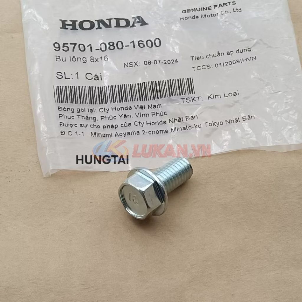 Ốc thùng bình xăng WAVE Thái, ALPHA, ZX, FUTURE 1.... zin bu lông 8x16 95701-080-1600 - Ảnh 5