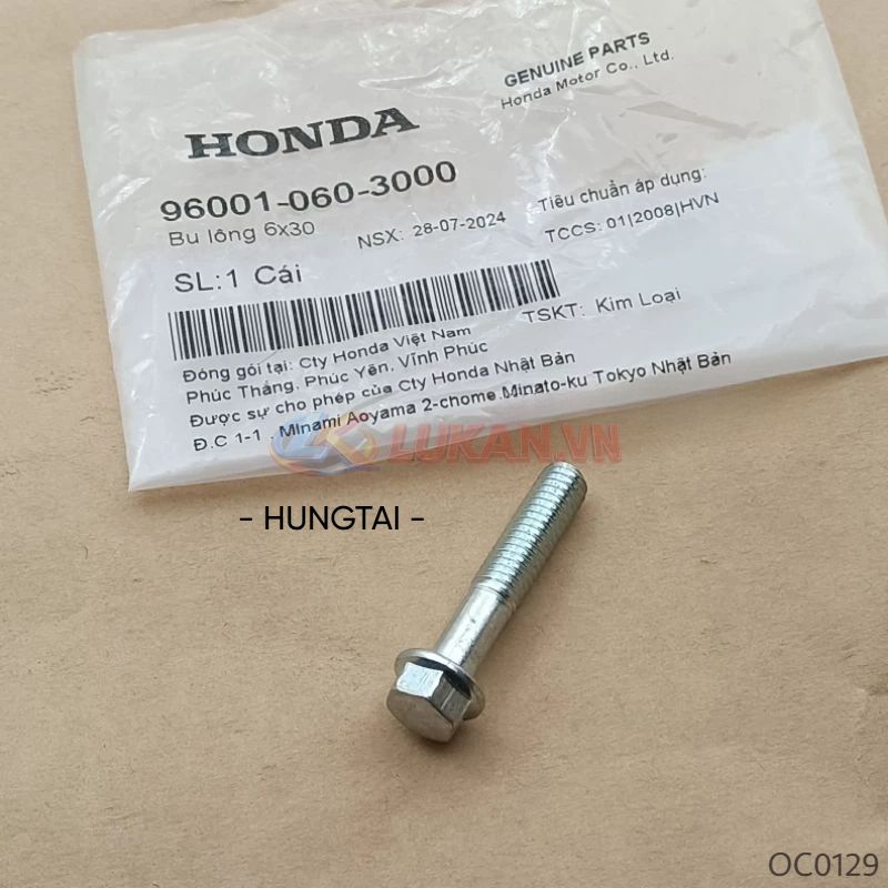 Ốc thùng đồ, hộp cốp bình ắc quy WAVE, FUTURE 125... zin bu lông 6x30 96001-060-3000 - Ảnh 2