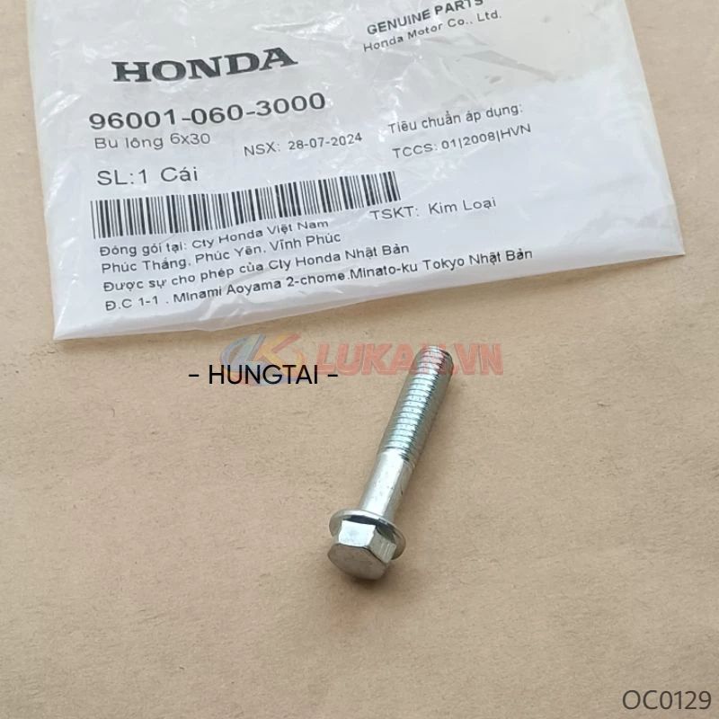 Ốc thùng đồ, hộp cốp bình ắc quy WAVE, FUTURE 125... zin bu lông 6x30 96001-060-3000 - Ảnh 3
