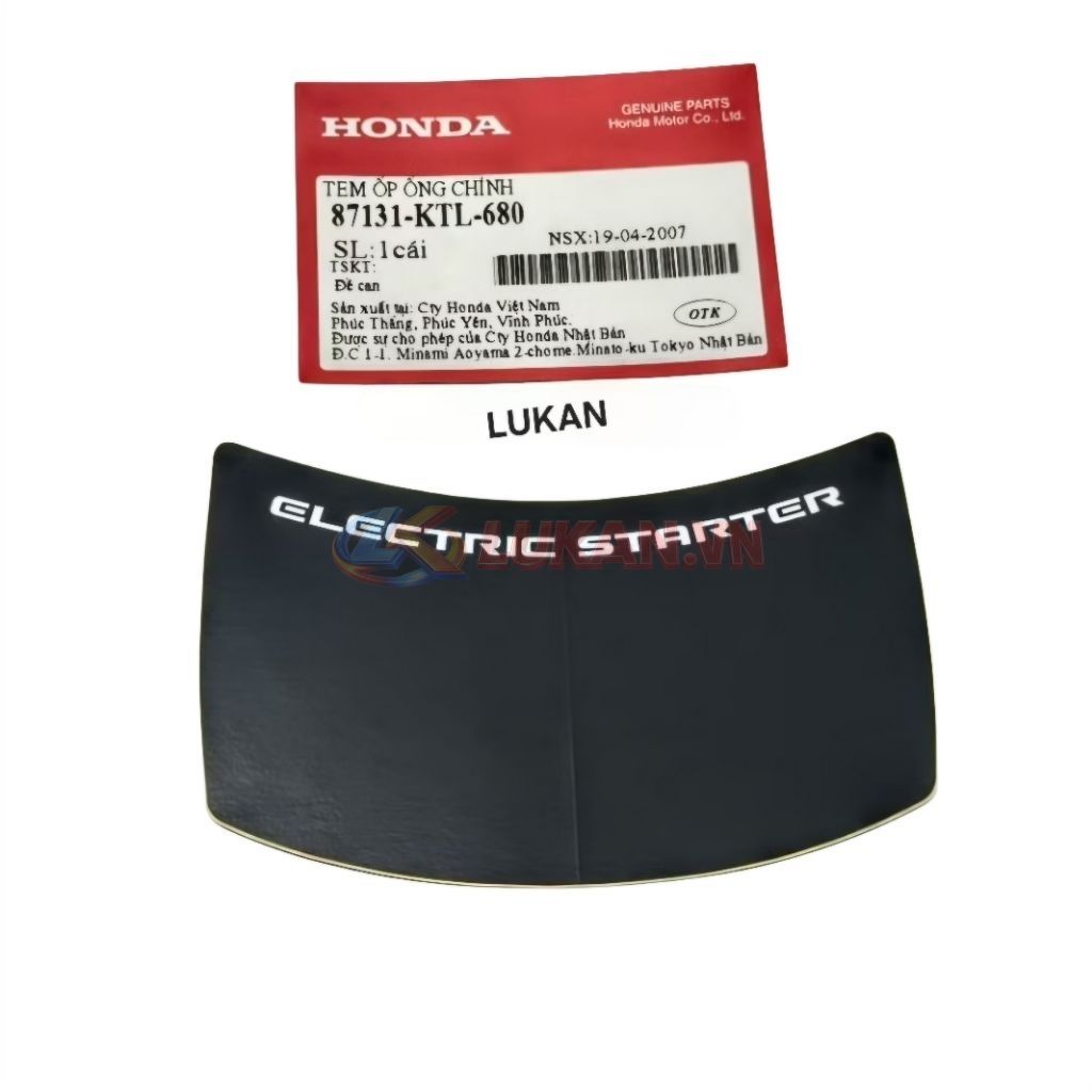 Tem ELICTRIC đen nhựa ốp yếm khóa giữa WAVE A, RS, S100... zin Honda 87131-KTL-680 - Ảnh 2
