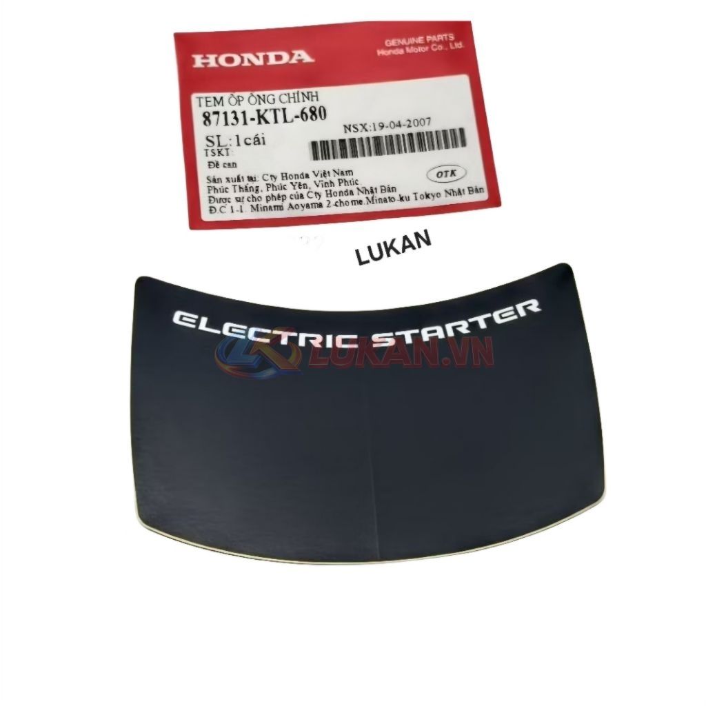 Tem ELICTRIC đen nhựa ốp yếm khóa giữa WAVE A, RS, S100... zin Honda 87131-KTL-680 - Ảnh 3