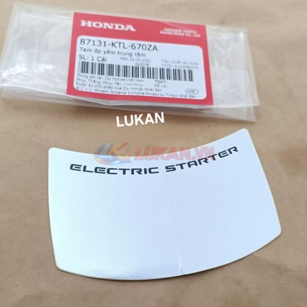 Tem Electric nhựa ốp yếm khóa giữa WAVE A, RS, S100, RSX.... Bạc zin Honda 87131-KTL-670ZA