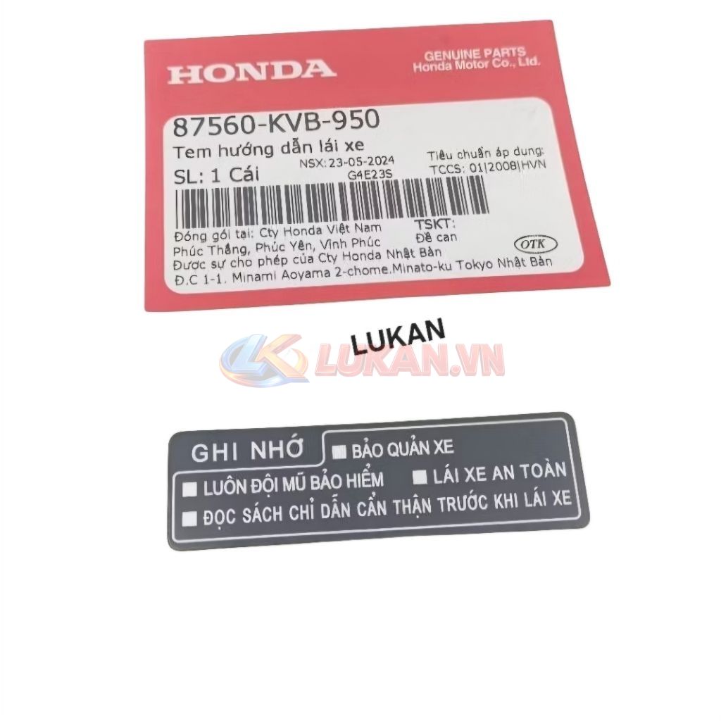 Tem thông số nhựa yếm khóa giữa xe WINNER 150 zin Honda 87560-KVB-950