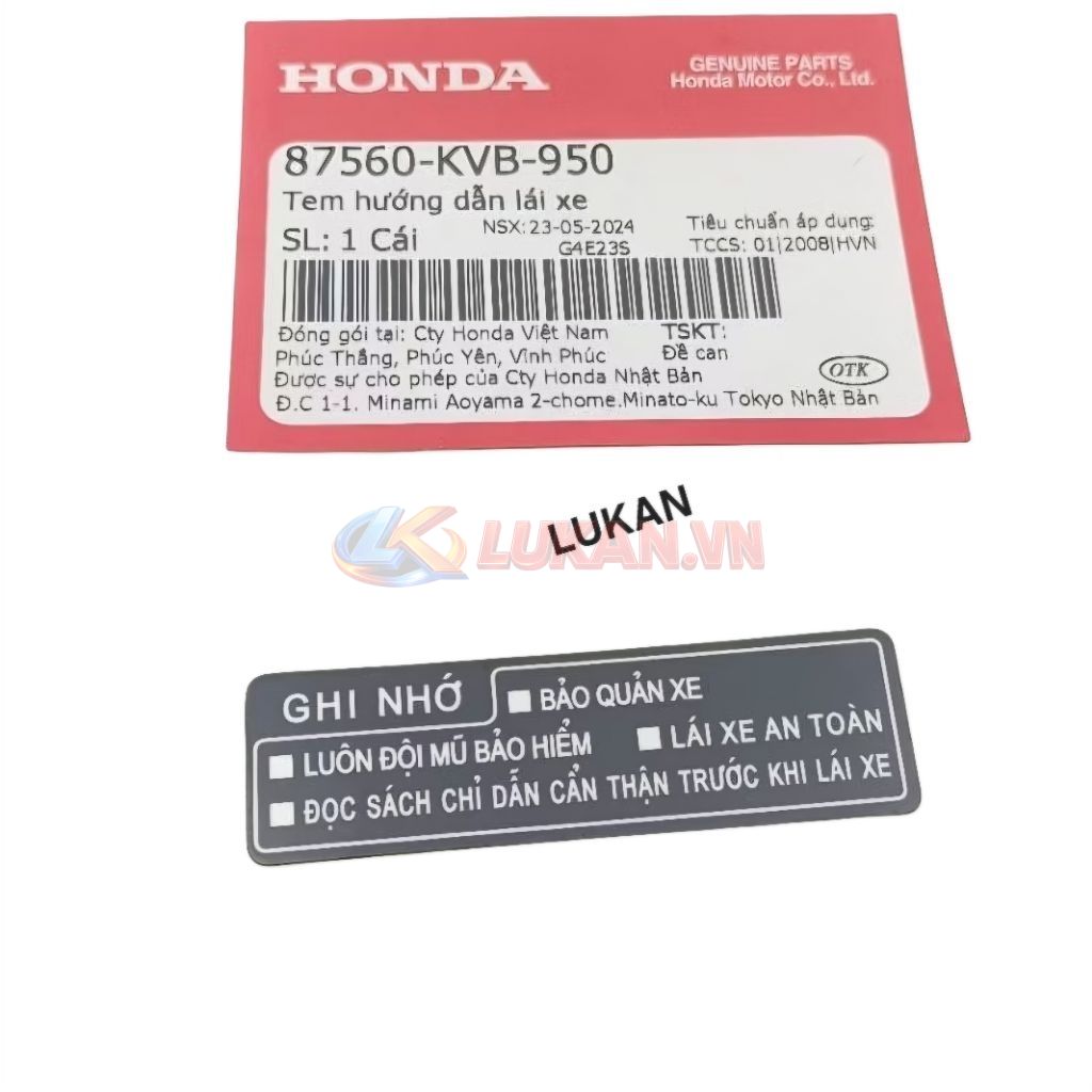 Tem thông số nhựa yếm khóa giữa xe WINNER 150 zin Honda 87560-KVB-950 - Ảnh 2