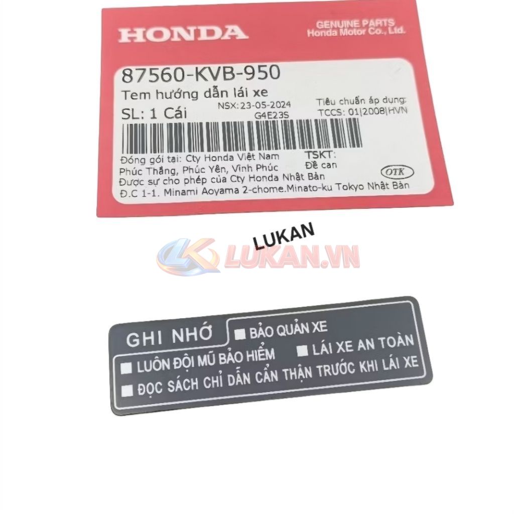 Tem thông số nhựa yếm khóa giữa xe WINNER 150 zin Honda 87560-KVB-950 - Ảnh 3