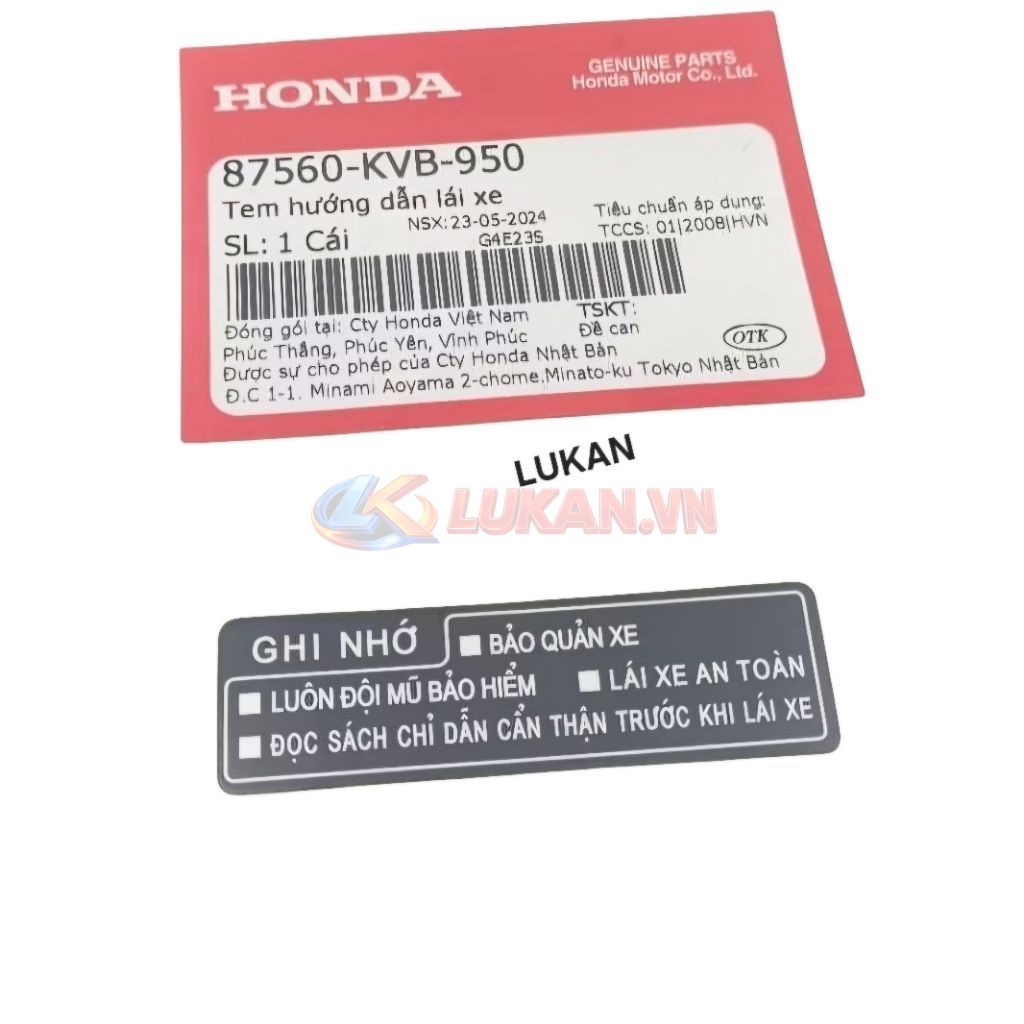 Tem thông số nhựa yếm khóa giữa xe WINNER 150 zin Honda 87560-KVB-950 - Ảnh 4