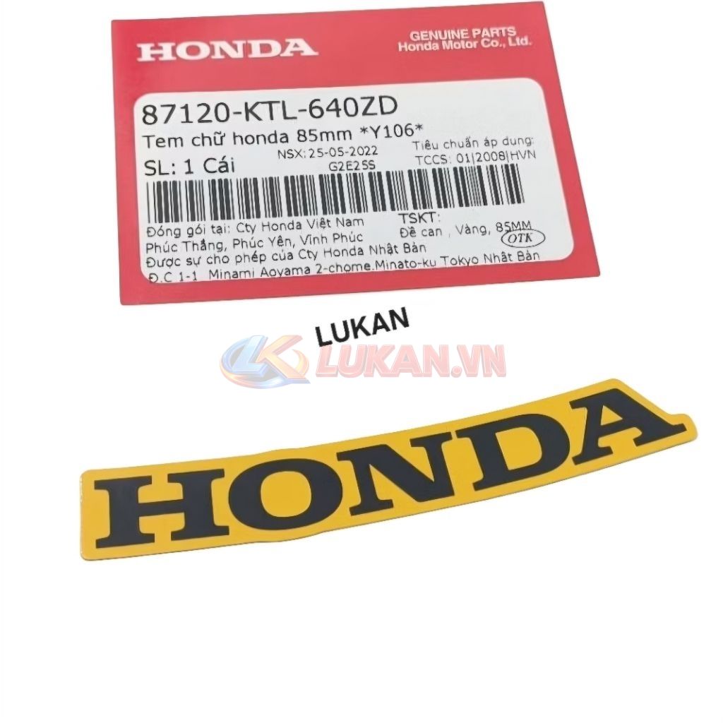 Tem chữ Honda 85mm dán nhựa mặt nạ WAVE A, RS, S100... Vàng zin 87120-KTL-640ZD - Ảnh 2
