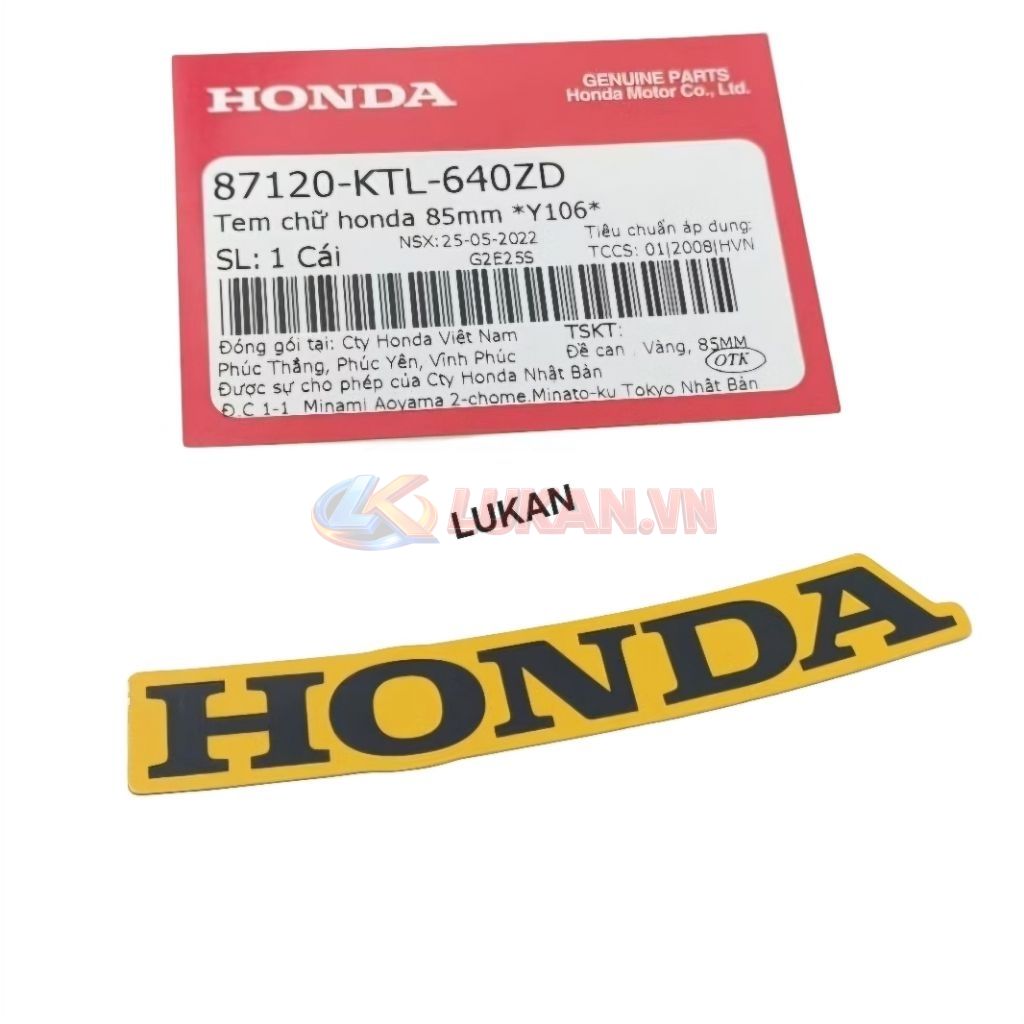 Tem chữ Honda 85mm dán nhựa mặt nạ WAVE A, RS, S100... Vàng zin 87120-KTL-640ZD - Ảnh 3