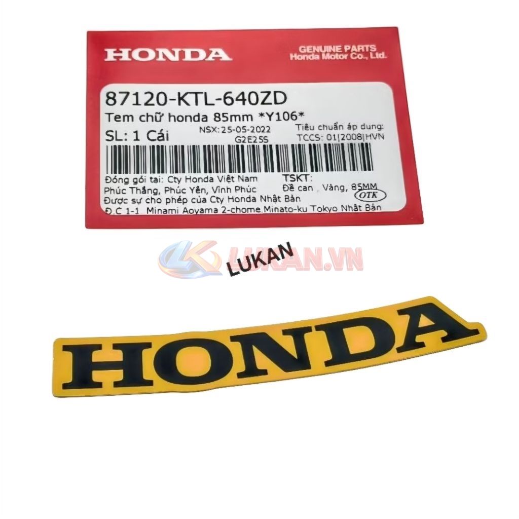 Tem chữ Honda 85mm dán nhựa mặt nạ WAVE A, RS, S100... Vàng zin 87120-KTL-640ZD - Ảnh 4