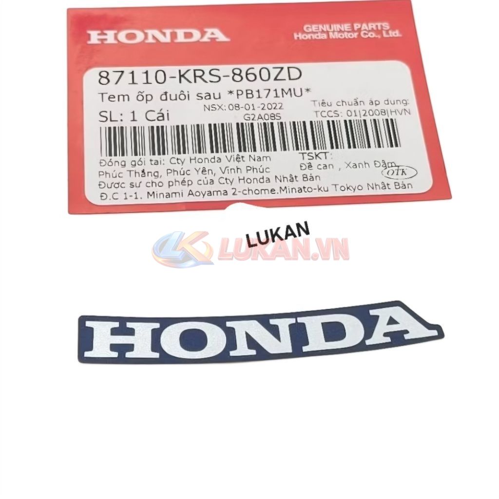 Tem chữ Honda ốp nhựa đuôi rùa WAVE ALPHA Xanh zin 87110-KRS-860ZD - Ảnh 4