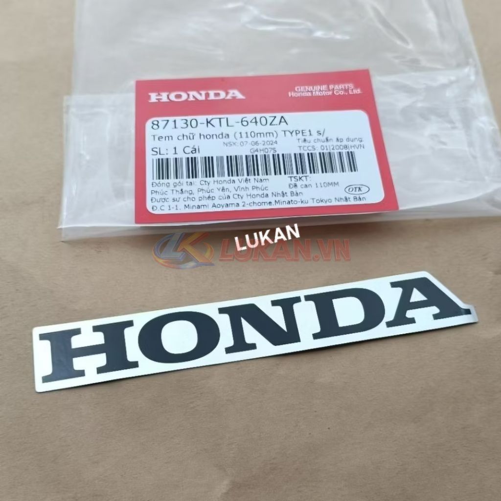 Tem chữ Honda nhựa bửng yếm WAVE A, RS, S100... Trắng 110mm zin 87130-KTL-640ZA - Ảnh 3