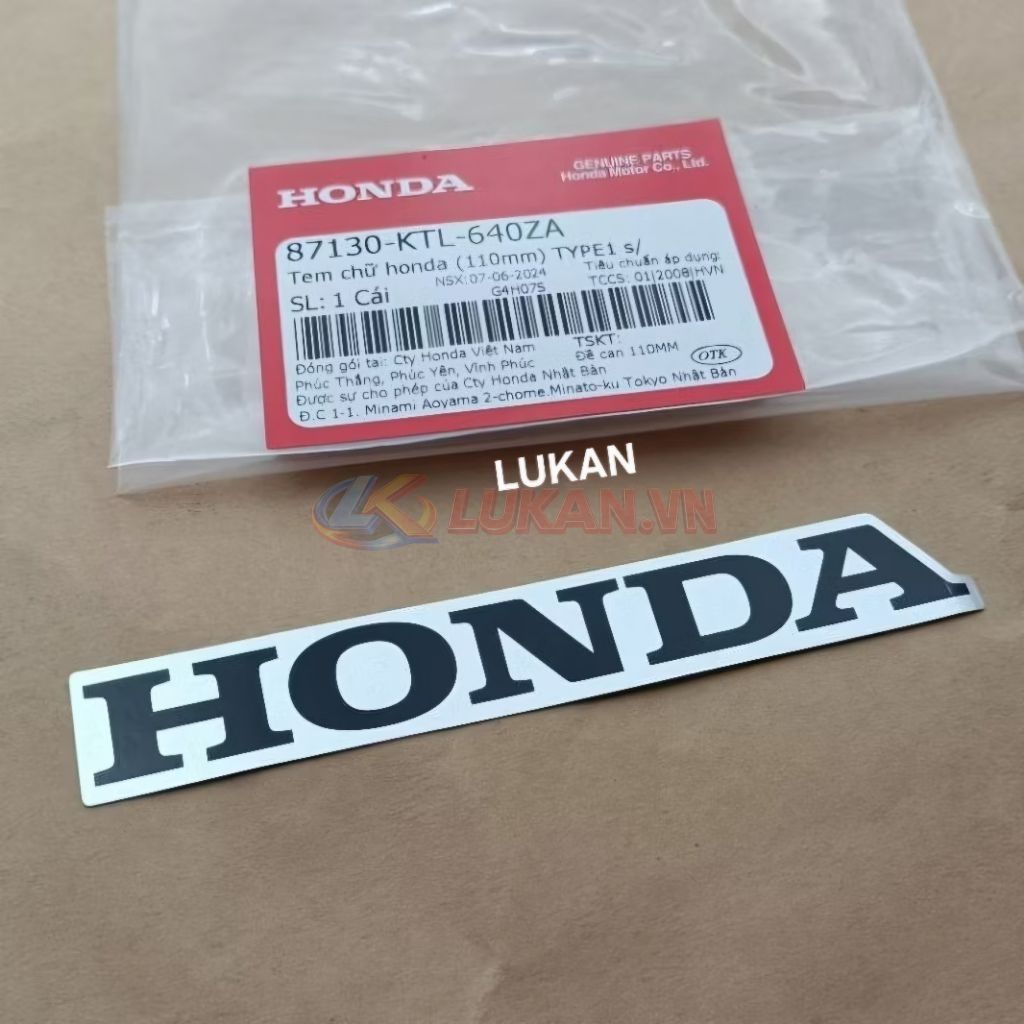 Tem chữ Honda nhựa bửng yếm WAVE A, RS, S100... Trắng 110mm zin 87130-KTL-640ZA - Ảnh 4