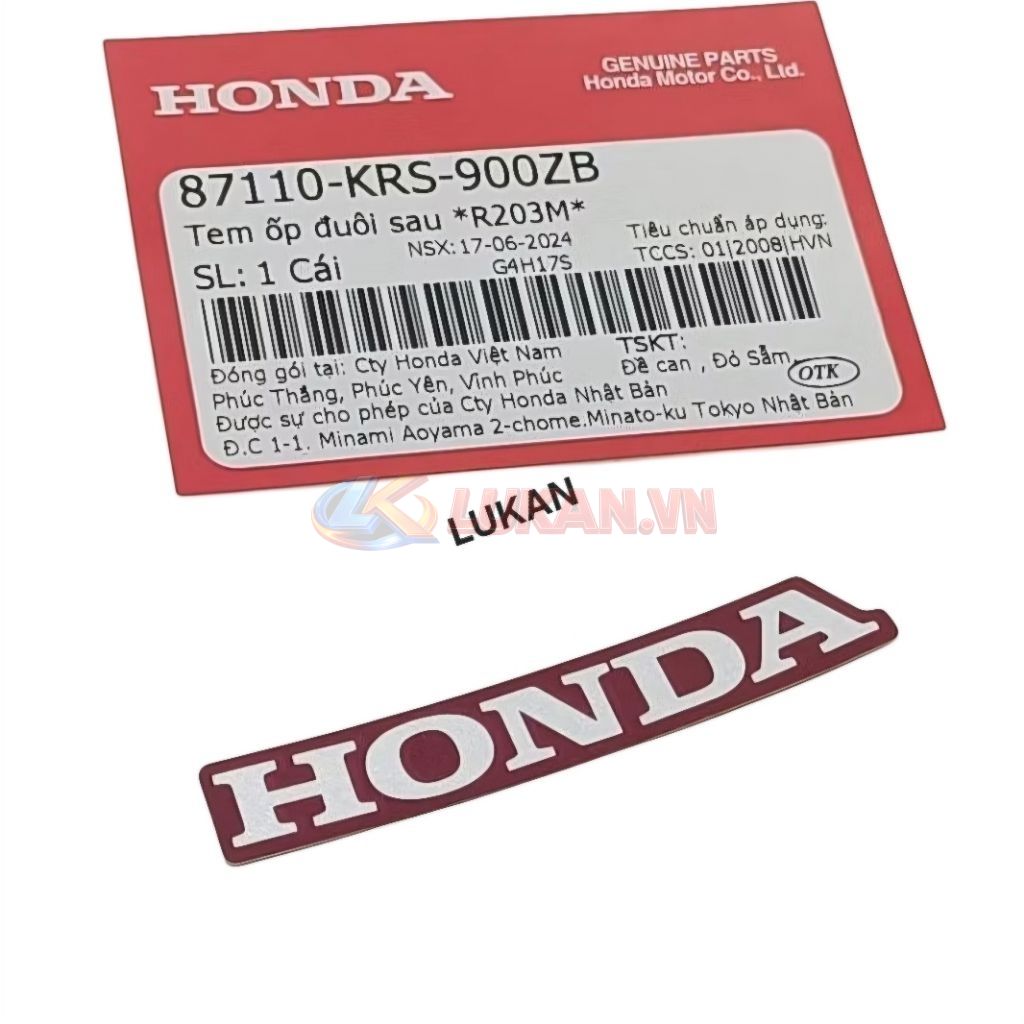 Tem chữ Honda nhựa ốp đuôi rùa WAVE ALPHA nâu zin 87101-KRS-900ZB