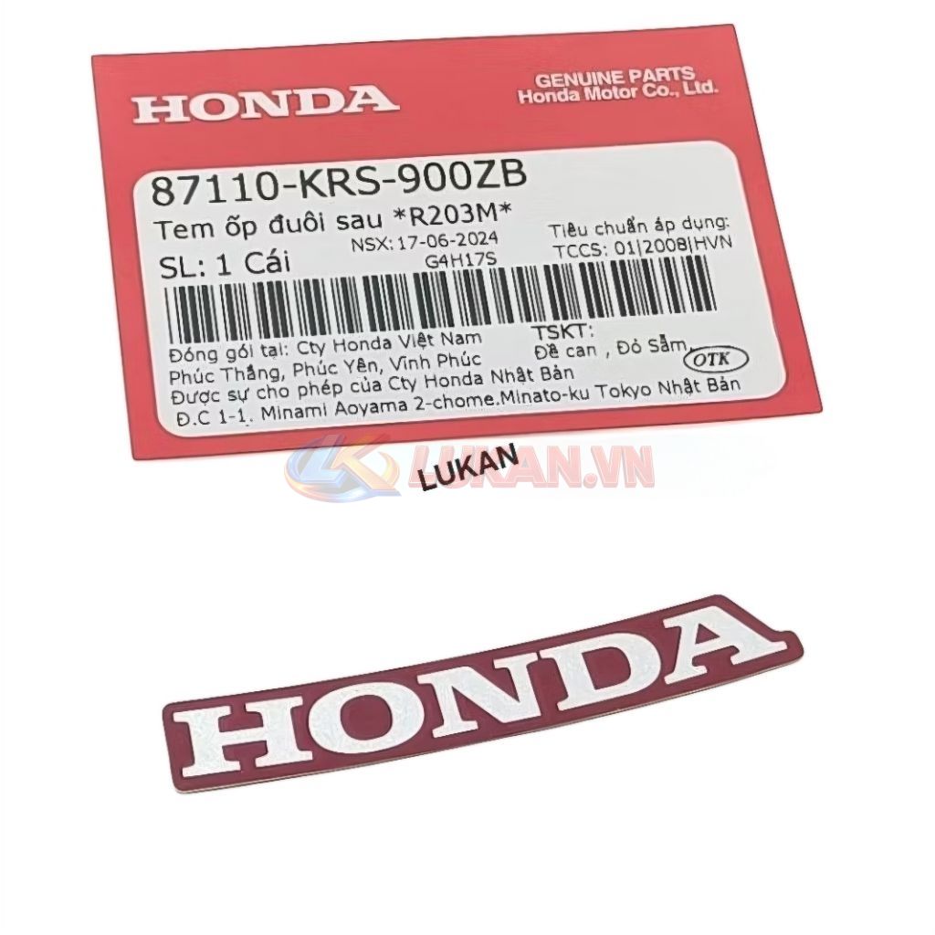 Tem chữ Honda nhựa ốp đuôi rùa WAVE ALPHA nâu zin 87101-KRS-900ZB - Ảnh 2