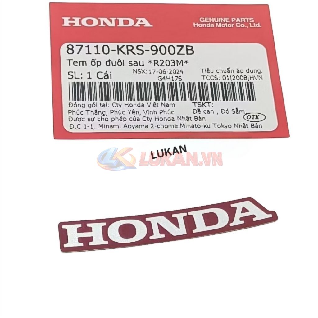 Tem chữ Honda nhựa ốp đuôi rùa WAVE ALPHA nâu zin 87101-KRS-900ZB - Ảnh 3
