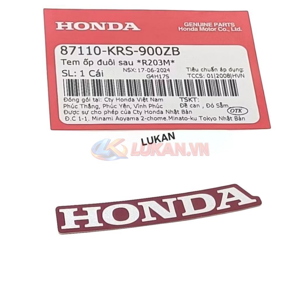 Tem chữ Honda nhựa ốp đuôi rùa WAVE ALPHA nâu zin 87101-KRS-900ZB - Ảnh 4