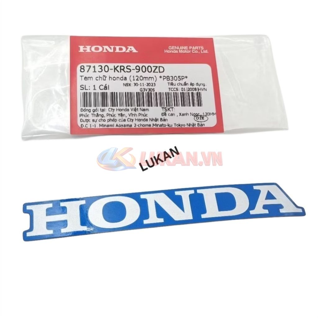 Tem chữ Honda nhựa bửng cánh yếm WAVE ALPHA, ZX.... Xanh zin 87130-KRS-900ZD