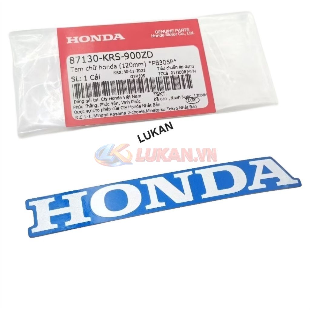 Tem chữ Honda nhựa bửng cánh yếm WAVE ALPHA, ZX.... Xanh zin 87130-KRS-900ZD - Ảnh 3