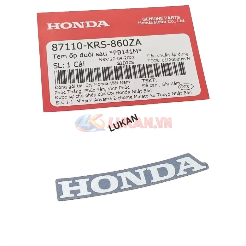 Tem chữ Honda võ nhựa đuôi, mu rùa WAVE ALPHA, ZX.... Xám zin 87110-KRS-860ZA - Ảnh 2
