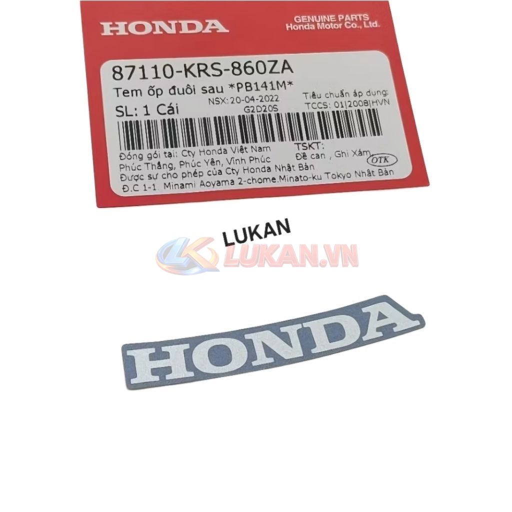 Tem chữ Honda võ nhựa đuôi, mu rùa WAVE ALPHA, ZX.... Xám zin 87110-KRS-860ZA - Ảnh 3