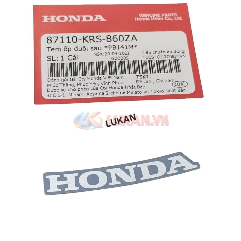 Tem chữ Honda võ nhựa đuôi, mu rùa WAVE ALPHA, ZX.... Xám zin 87110-KRS-860ZA - Ảnh 4