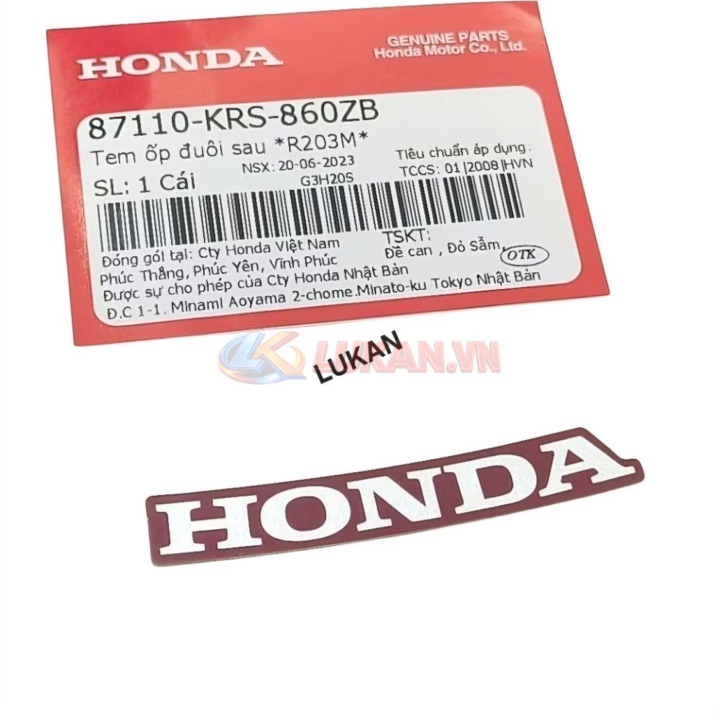 Tem chữ Honda dán nhựa ốp đuôi, mu rùa WAVE ALPHA Nâu zin 87110-KRS-860ZB - Ảnh 3