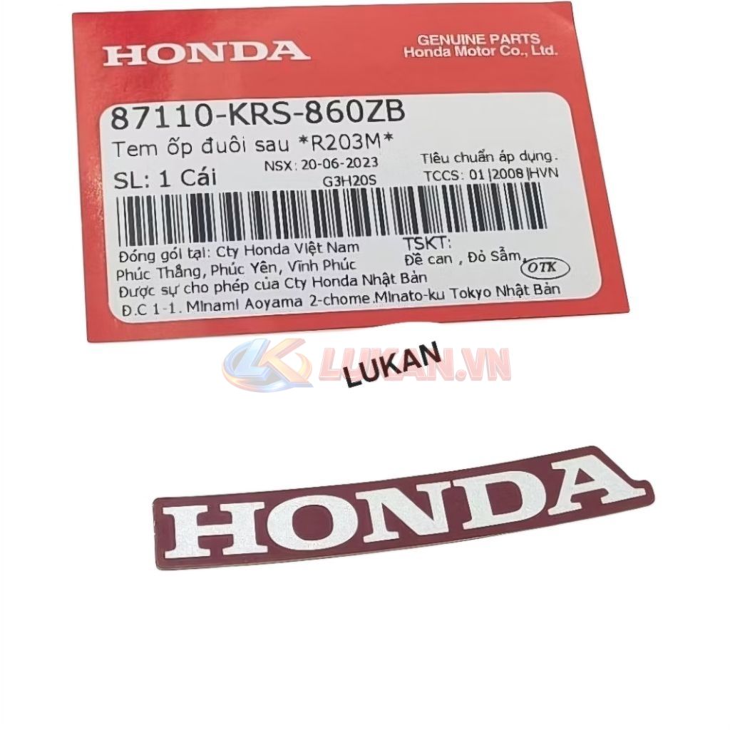 Tem chữ Honda dán nhựa ốp đuôi, mu rùa WAVE ALPHA Nâu zin 87110-KRS-860ZB - Ảnh 2