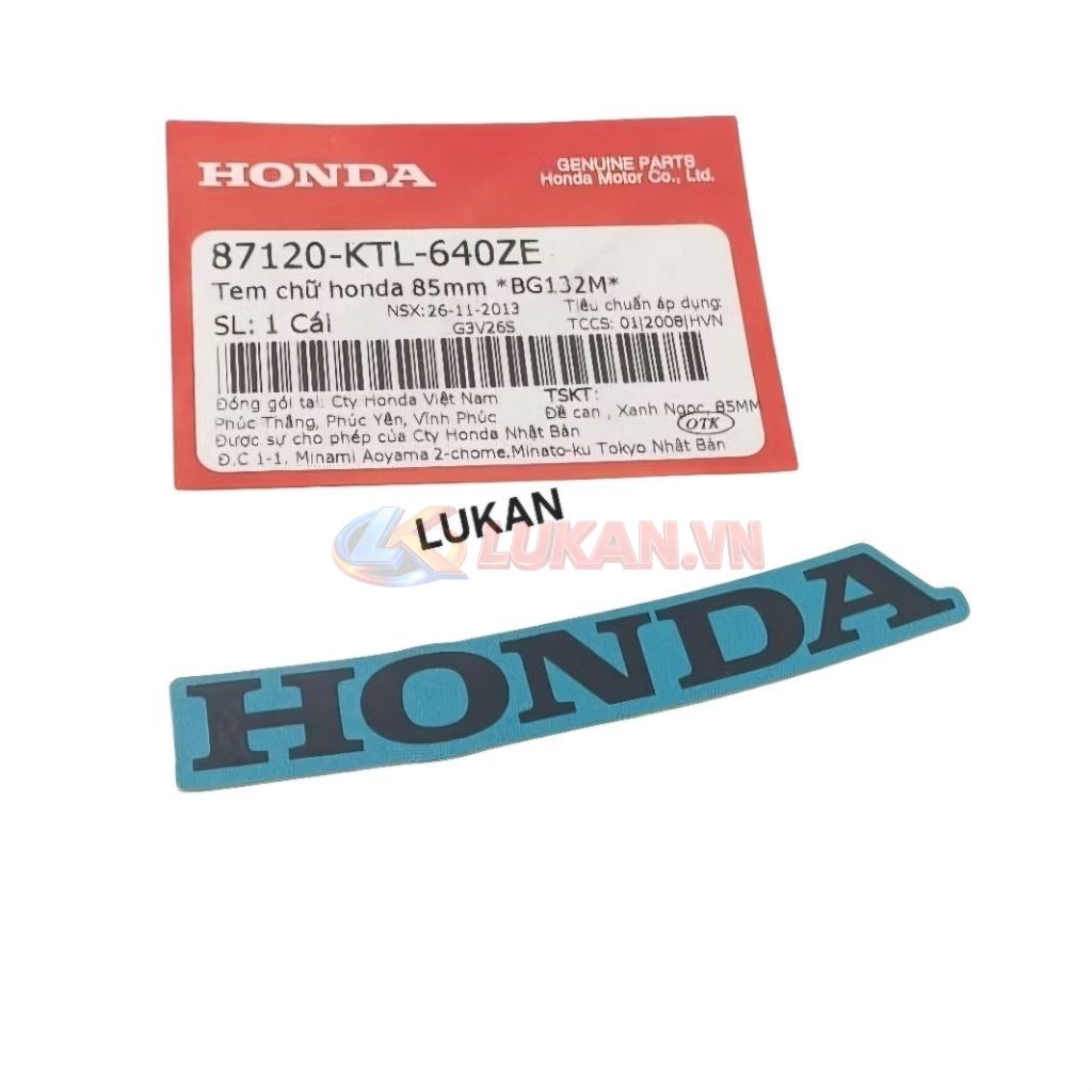 Tem chữ Honda 85mm dán mặt nạ WAVE A, RS, S100... Xanh zin 87120-KTL-640ZE - Ảnh 3