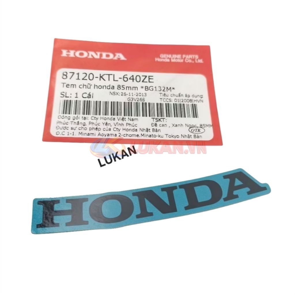 Tem chữ Honda 85mm dán mặt nạ WAVE A, RS, S100... Xanh zin 87120-KTL-640ZE - Ảnh 4