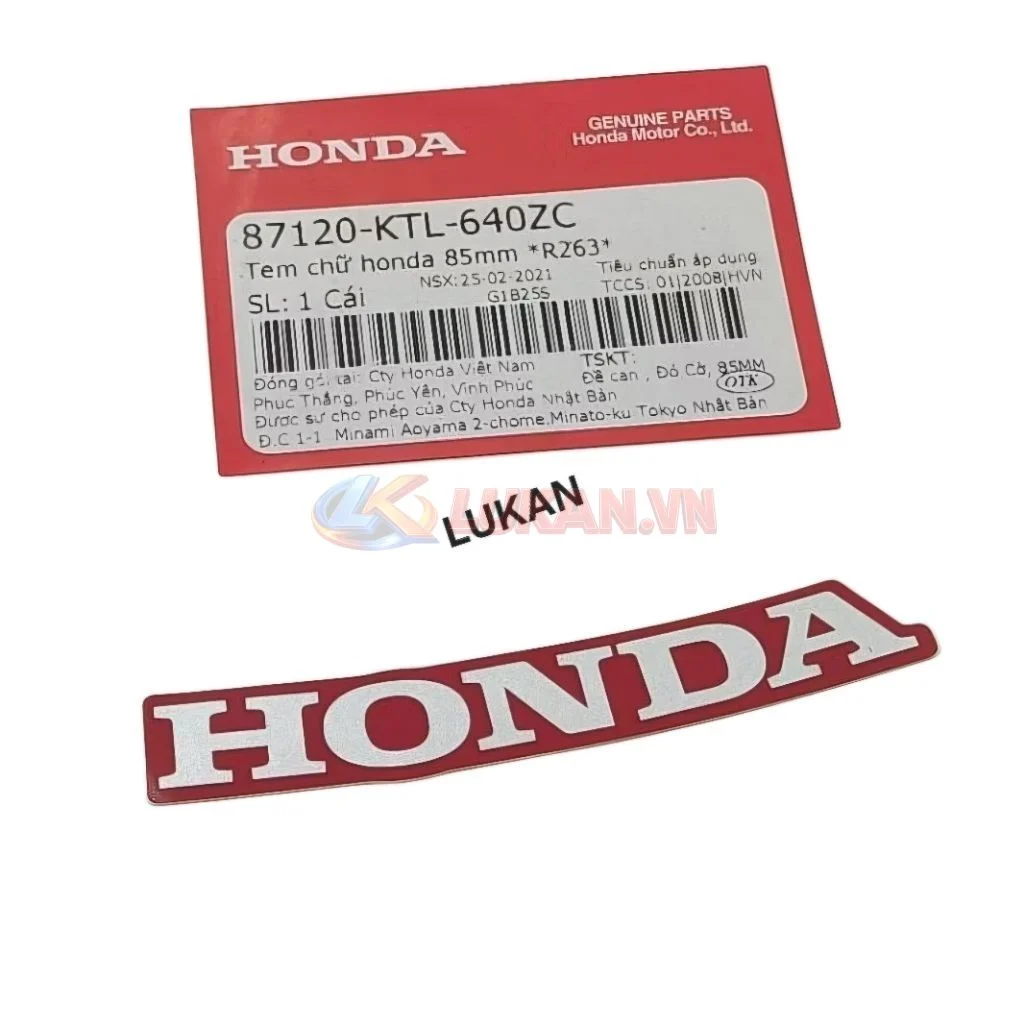 Tem chữ Honda dán nhựa mặt nạ trước WAVE A, RS, S100... đỏ 85mm zin 87120-KTL-640ZC - Ảnh 2