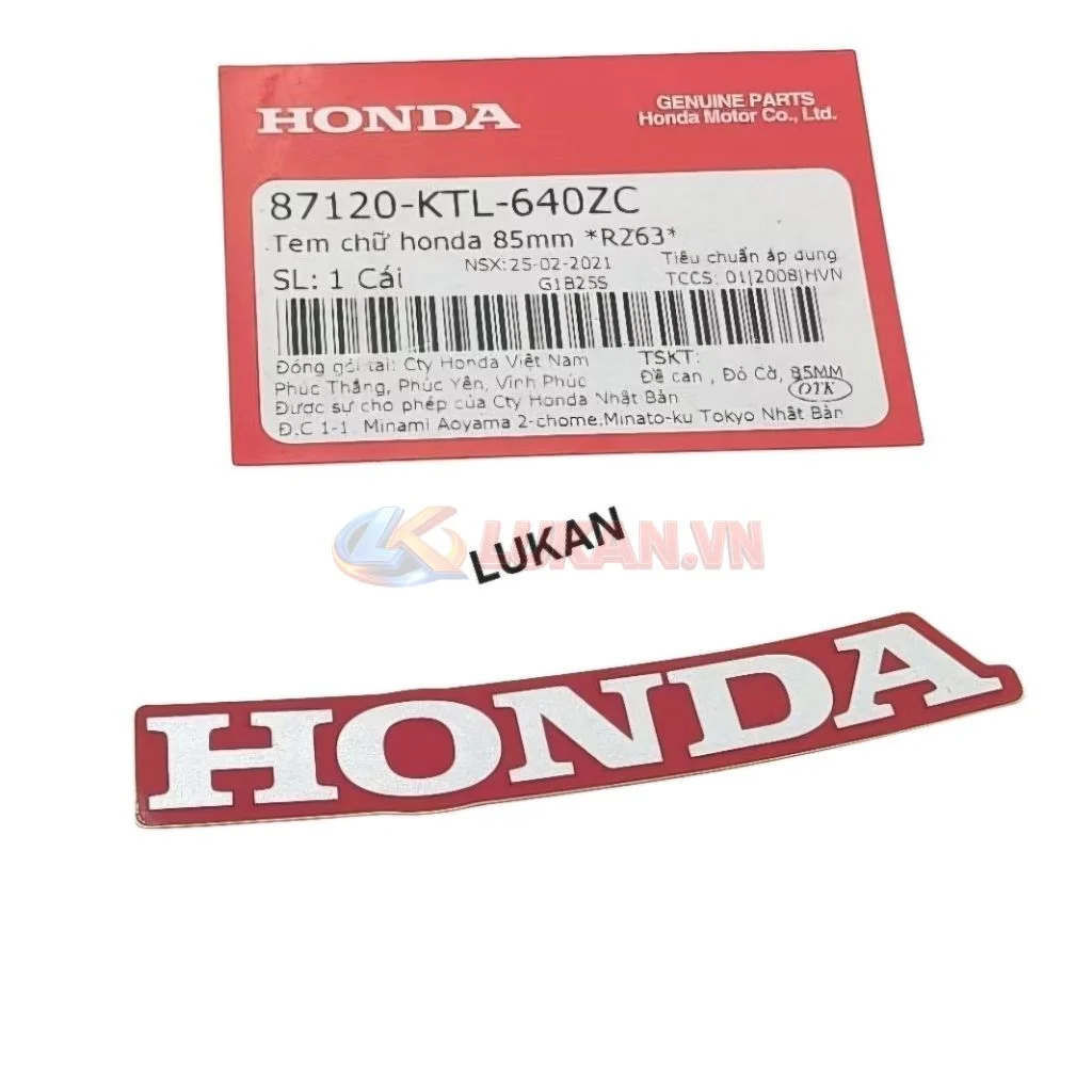 Tem chữ Honda dán nhựa mặt nạ trước WAVE A, RS, S100... đỏ 85mm zin 87120-KTL-640ZC - Ảnh 3