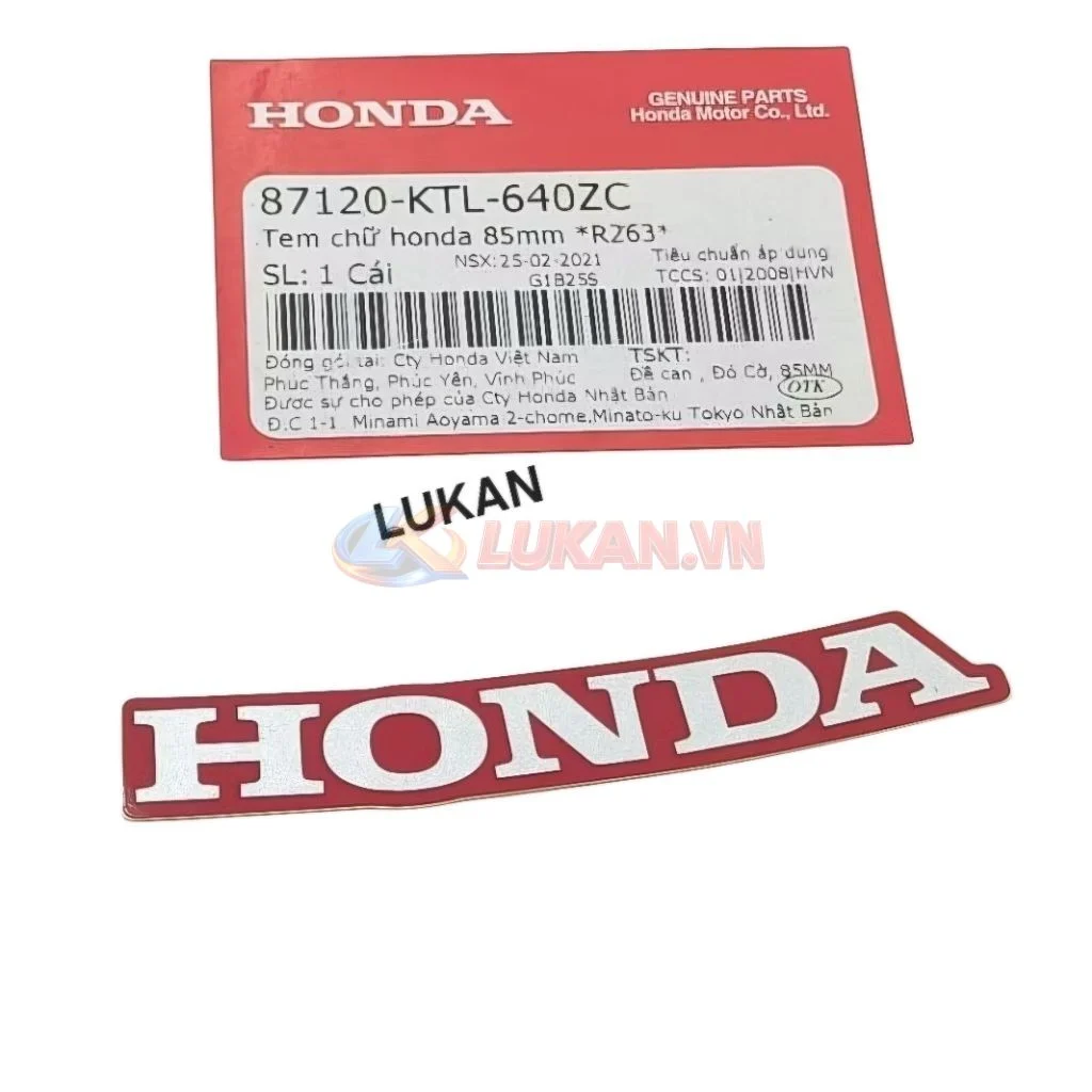 Tem chữ Honda dán nhựa mặt nạ trước WAVE A, RS, S100... đỏ 85mm zin 87120-KTL-640ZC - Ảnh 4