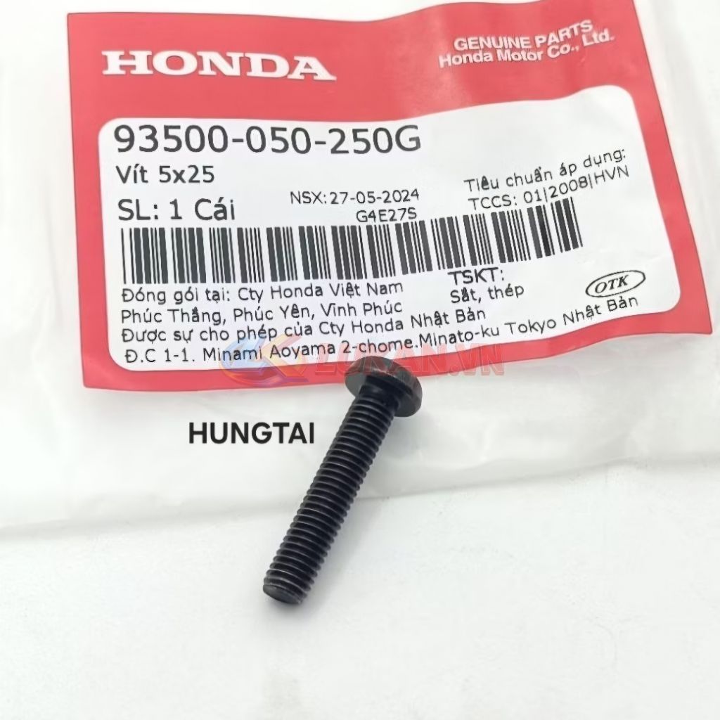 Ốc cùm đề, ống ga WAVE Thái, ALPHA, RS, FUTURE... vít 5x25 zin 93500-050-250G - Ảnh 2