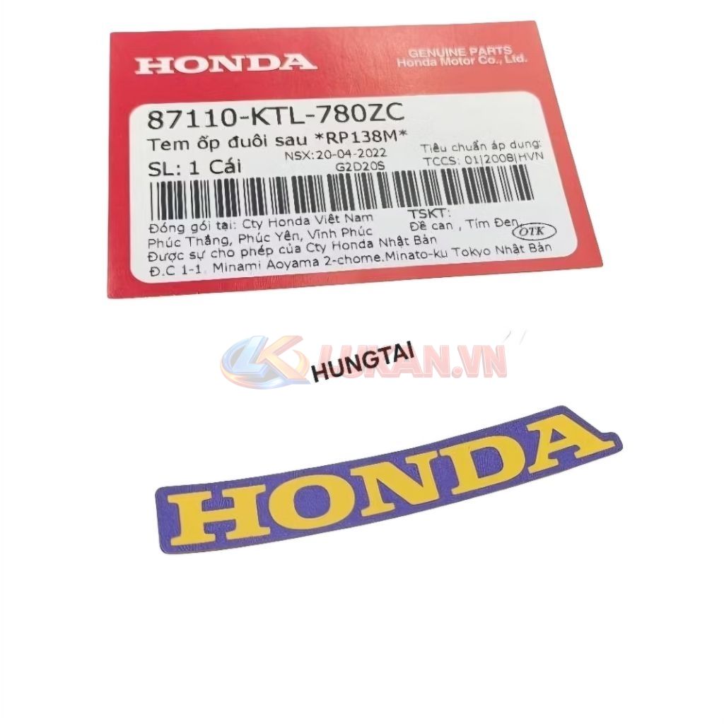 Tem chữ Honda dán nhựa đuôi rùa WAVE A, RS, S100... Vàng zin 87110-KTL-780ZC - Ảnh 2