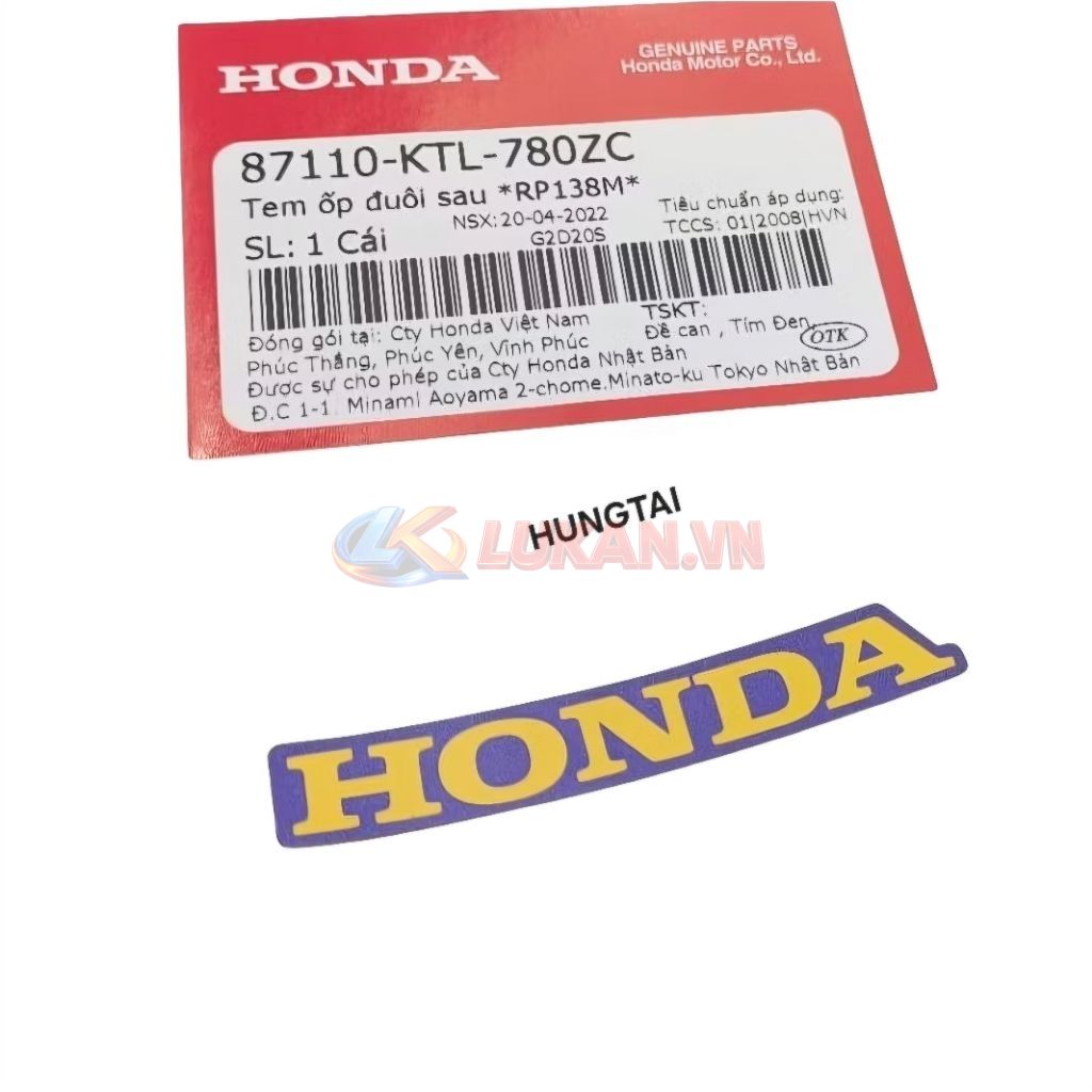 Tem chữ Honda dán nhựa đuôi rùa WAVE A, RS, S100... Vàng zin 87110-KTL-780ZC - Ảnh 3
