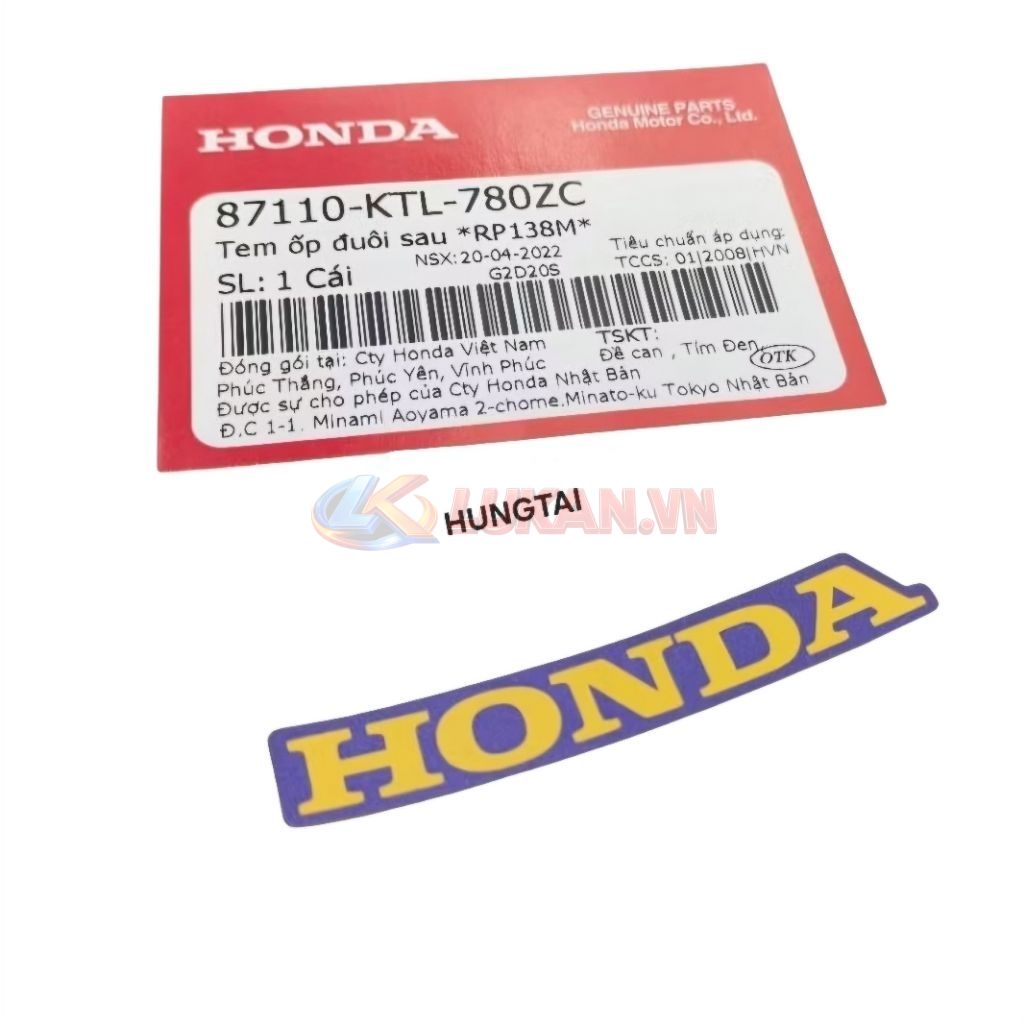 Tem chữ Honda dán nhựa đuôi rùa WAVE A, RS, S100... Vàng zin 87110-KTL-780ZC - Ảnh 4