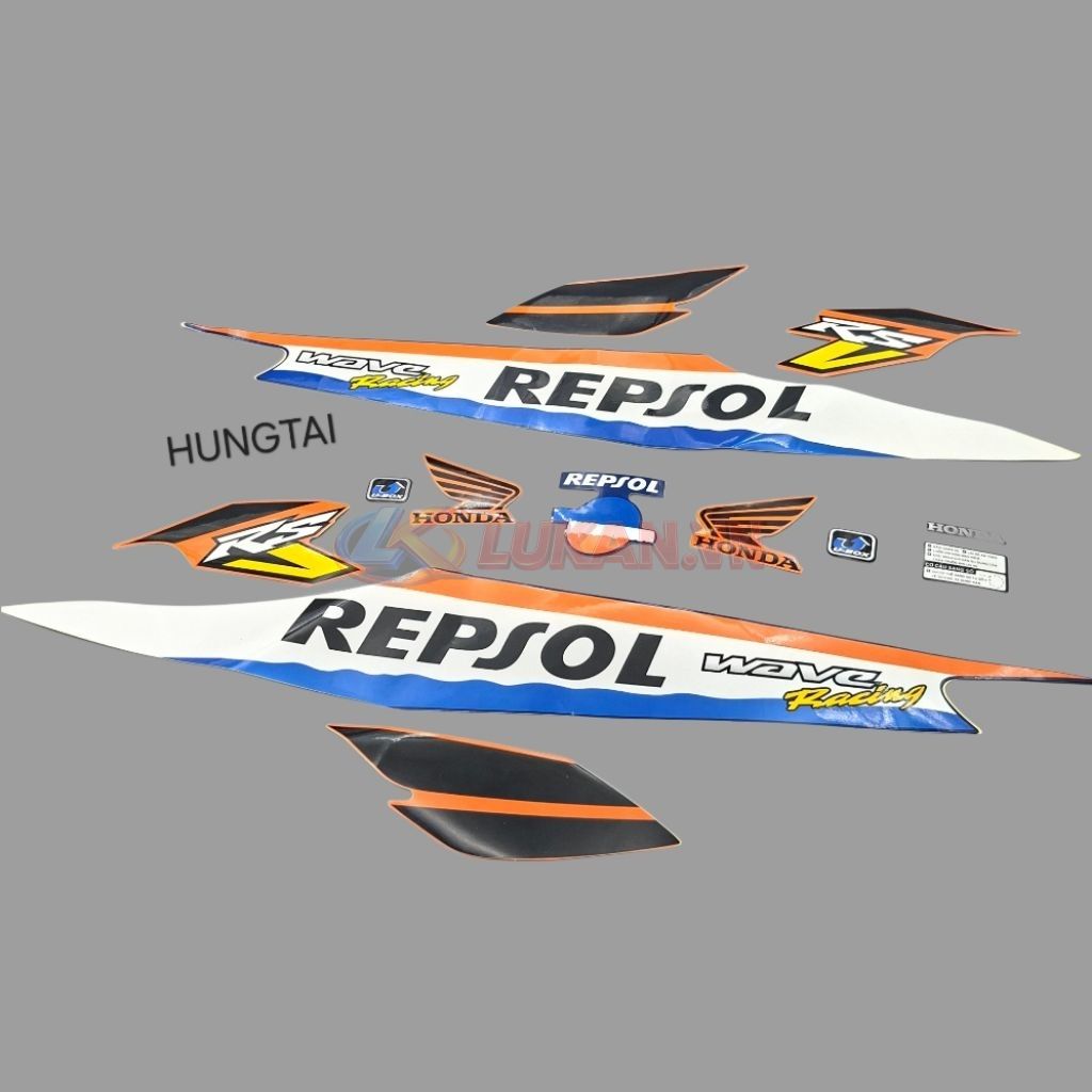 Bộ tem dán xe WAVE REPSOL màu cam xanh