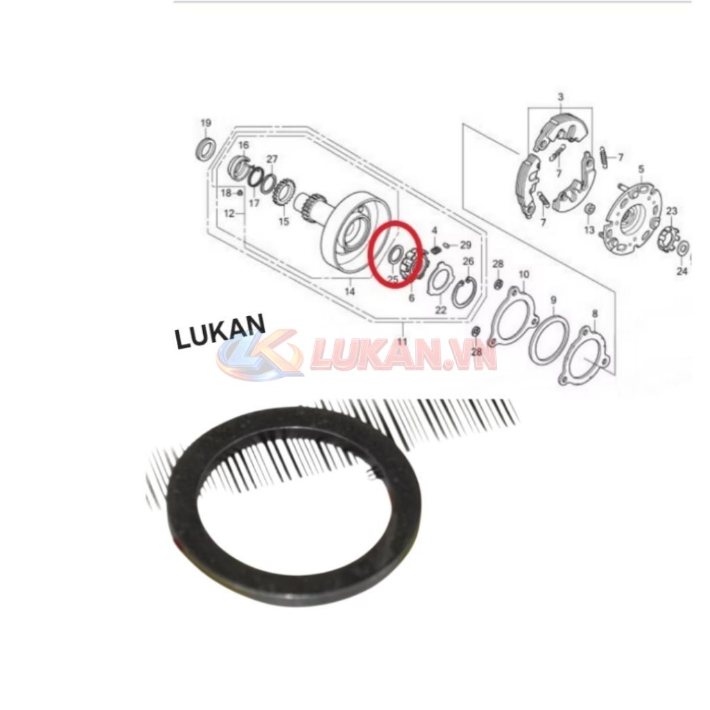Đệm phẳng, lông đền chuông nồi côn 3 càng WAVE S110, RSX, BLADE, A110.... 17x23x1,5 zin 90433-KWB-601